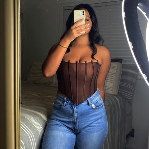Brown Mesh Corset Top with boning